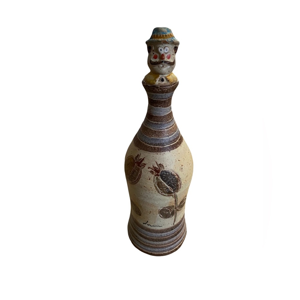 MCM Italian Art Pottery Vase Decanter Signed With Clown Stopper 11”‎